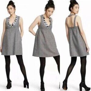 Anna Sui x Target Metallic Grey Boucle V-Neck Shift Mini Dress Medium NWT Party